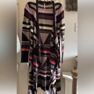 Free people, long sweaterknit duster neutral, shades of brown NWOT sz SP